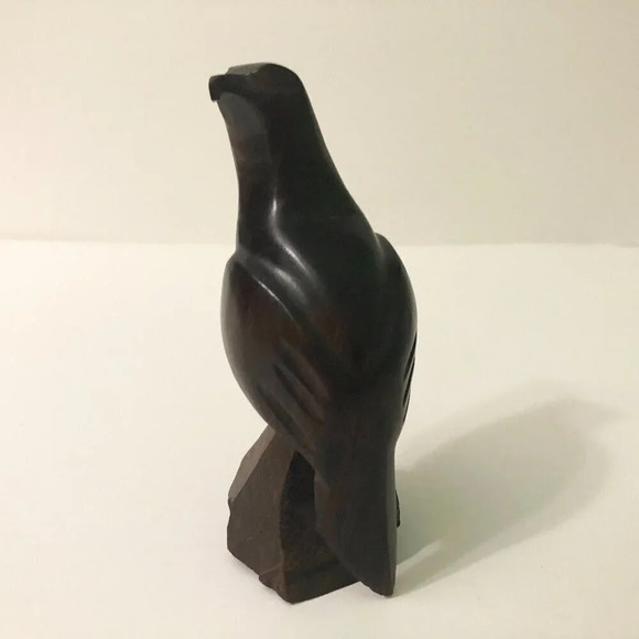 Vintage Hand Carved  Eagle Bird Hawk Wooden Statue 5.5 Inch Tall - Picture 12 of 14